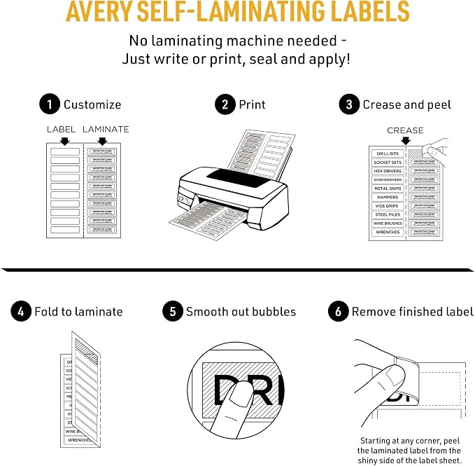 Avery 00757 Easy Align Self-Laminating ID Labels, Laser/Inkjet, 1 1/32 x 3 1/2, White (Pack of 250)