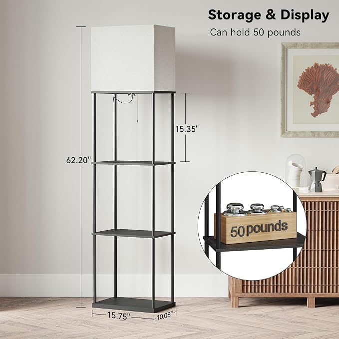 SUNMORY Large Size Floor Lamp with Shelves, Standing Lamps for Living Room | 3 CCT LED Bulb Include, 4-Tier Display Bookshelf, 63" Tall Corner Shelf Lamp, Modern Style for Bedroom, Office, Home Decor