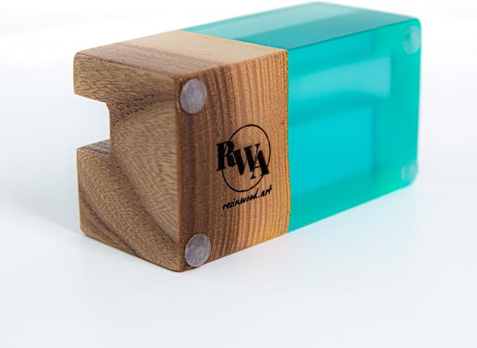RWA Business Card Holder for Desk - ELEMENT aqua/dark | Handcrafted Epoxy & Wood, Durable Stylish Business Card Organizer, Premium Desk Accessory for Men & Women