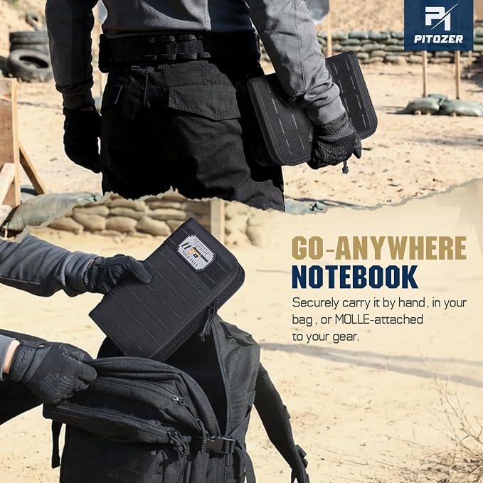 Molle Notebook Cover with Detachable A5 Clear Plastic 6-Ring Binder | 6.9x10" Zip Book Cover, 80 Refill Line Papers, 1“ O-Ring Padfolio binder, for Gift Planners Travel Feild Work School