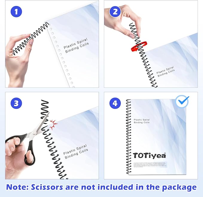 TOTiyea 50 Pack Spiral Binding Coils,20mm,4:1 Pitch 170 Sheet Capacity | Spiral binding coils,Black,can be used with letter size (8.5x11") or A4 size paper (8.3x11.7"),bound projects can lay flat