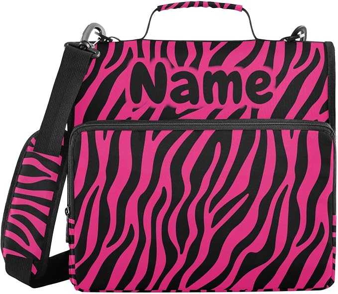 Custom Hot Pink Zebra Print 3 Ring Binder Bag 1.5 inch Personalized Name Binder Organizer 500 Sheet Documents Storage for School Office