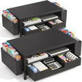 ECOLOVI Desk Organizer and Accessories, 2-Tier Computer Monitor Stand Rise with Storage Drawer & 2 Pen Holders, Laptop & Printer Stand for Desktop, Workspace Organizers for Office Supplies (Black 2-Pack))