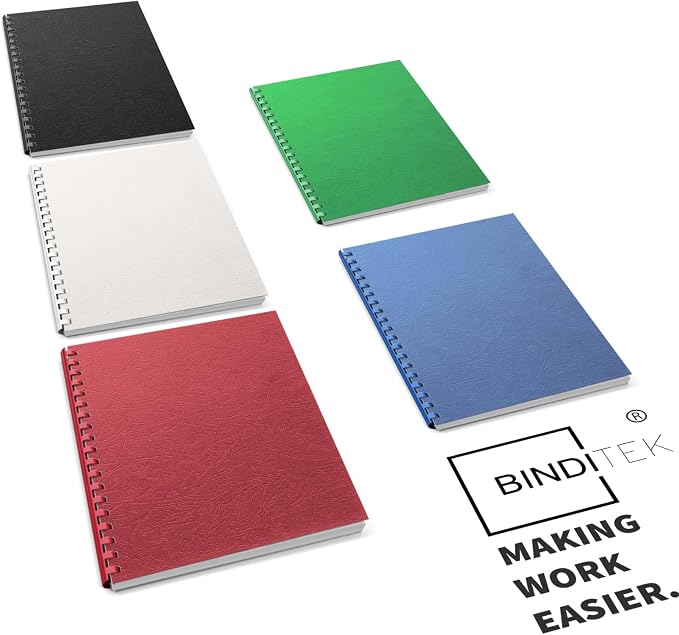 Binditek 13 Mil Paper Binding Covers, 8.5 x11 Inches, Multi Colors,100 Pack | Grain-Texture, 8.5" x 11" Letter Size, 250 GSM, 90 lb, Square Corners, Unpunched, for Business, School Projects