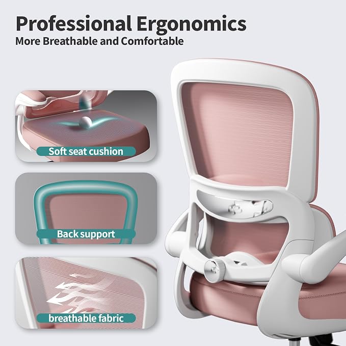 TRALT Office Chair - Ergonomic Desk Chair with Adjustable Lumbar Support, Mesh Computer Chair, Executive Chair for Home Office Comfortable Lumbar Support (1, Pink)