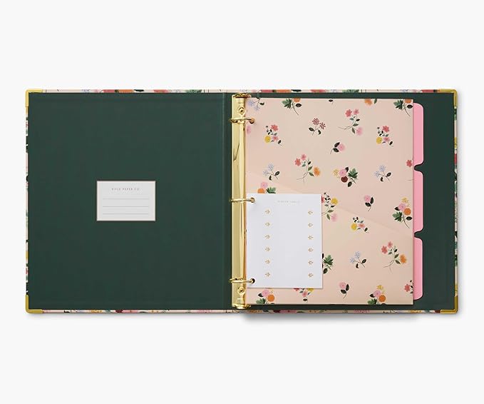 RIFLE PAPER CO. Dahlia Classic Binder w/Soft-Touch Illustrated Cover | 1" 3-Ring Binder, Holds 175 Pages, 3 Tabbed Dividers, Double-Sided Pocket Folder, 6 Adhesive Labels, Reinforced Metal Corners