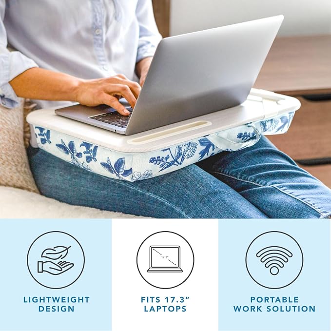 LAPGEAR XL Designer Lap Desk – Blue Blossoms, Fits 17.3” Laptops
