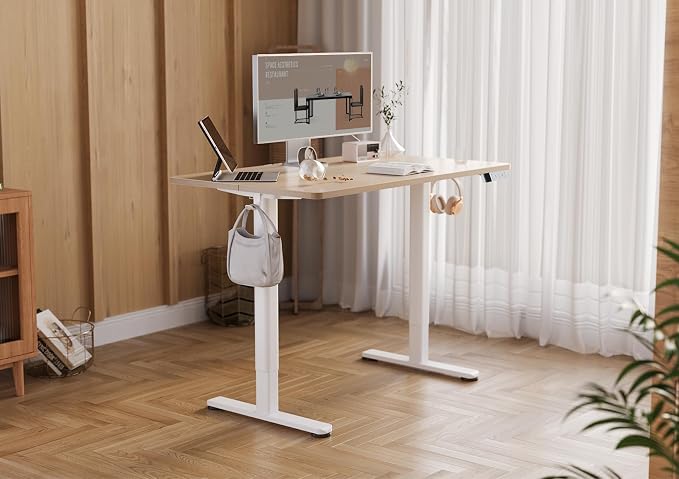 Claiks Electric Height Adjustable Standing Desk, 35x20 Inch, Nature | Smooth Height Adjustment, 3 Memory Presets, Cable Management Hub&Hook, Stable Steel Frame, 176lbs Capacity, Easy Assembly