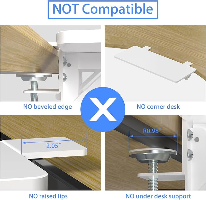 Suptek Clamp-on 9.5 x 23.6 inch Desk Extender, Wrist Support, Foldable Keyboard Tray Platform, Suitable for Office Desks, White, DSF3LW