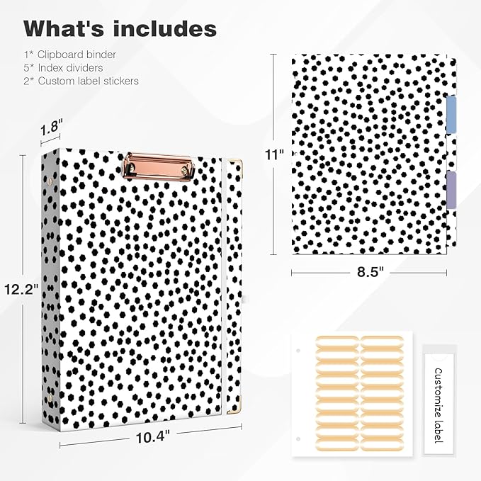 Ospelelf 3 Ring Binder 1 Inch, Cute Binders for Letter Size Documents(11" x 8.5") with 5 Tab Dividers, Clipboard Organizer, Back to School and Office Supplies