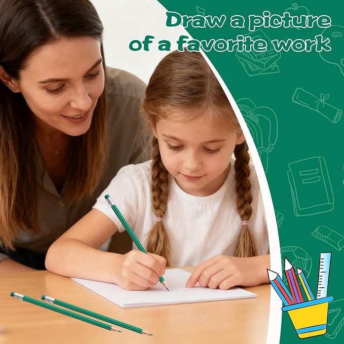 48 PCS Green Pencils Bulk with Eraser, Pre-Sharpened HB Pencils for Writing & Drawing, School Supplies for Kids Homework, Tests, Art Crafts & Teacher Grading (Green)