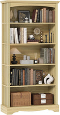 TVU 5-Tier Wooden Bookshelf, 65 Inch Tall Bookshelf with Storage, Floor Standing Modern Style Display Bookcase for Living Room, Office, Study Room, Entryway, Natural Wood Color