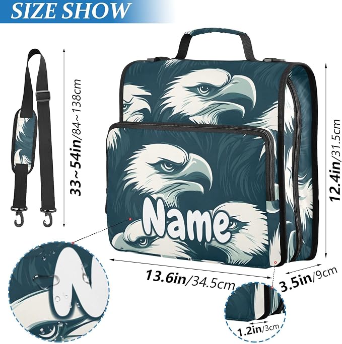 Custom Eagles Head 3 Ring Binder Bag 1.5 inch Personalized Name Binder Organizer 500 Sheet Documents Storage for School Office