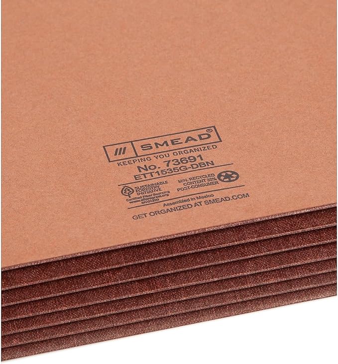 Smead End Tab File Pocket, Reinforced Straight-Cut Tab, 5-1/4" Expansion, Extra Wide Letter Size, Redrope with Brown Gusset, 10 per Box (73691)