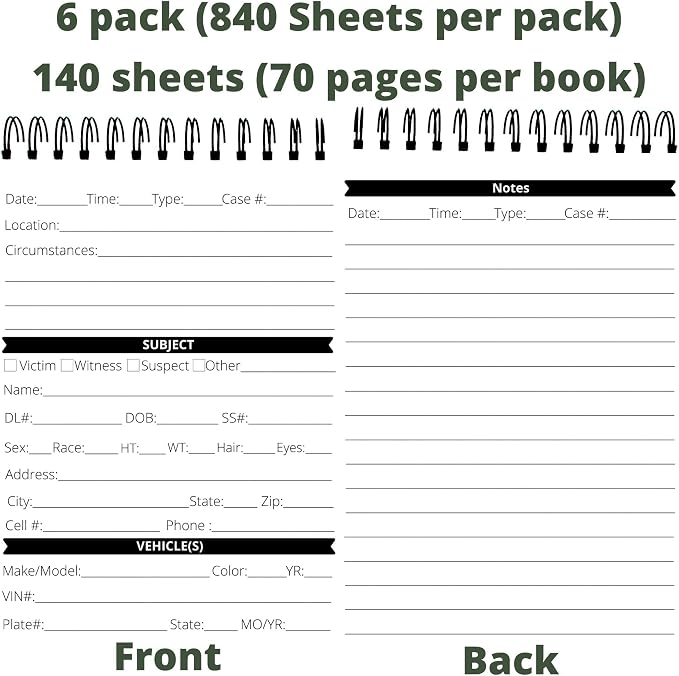 Field Equipt Law Enforcement Incident Report Notepads, Sheriff, Security & Police Gear, EDC Officer Notebook, Cop Gifts, Interview Equipment Accessories Book, 6 Pack (Sheriff)