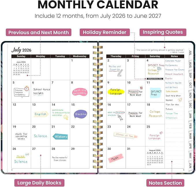 Planner 2026-2027, Academic Year Monthly & Weekly Planner Caledndar, July 2026 - June 2027, Hardcover Large Planning Agenda Book with Tabs for School Office Supplies, 8.5" x 11" - Jellyfish