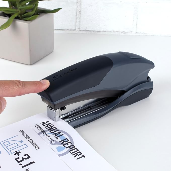Swingline Stapler, 25 Sheet Capacity, Optima 25, Jam Free, Reduced Effort, Soft Grip, Black/Gray (66424)
