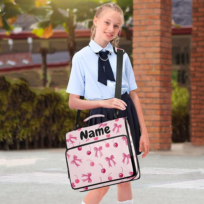 Custom Pink Bows Cherry 3 Ring Binder Bag 1.5 inch Personalized Name Binder Organizer 500 Sheet Documents Storage for School Office