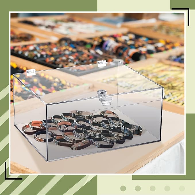 Clear Acrylic Locking Display Case with Keys Large Medication Lock Box Snack Fridge Lock Acrylic Figure Display Case Storage Box for Collectibles Figures Jewelry Toy(12.2" X 5.75" X 4.6")