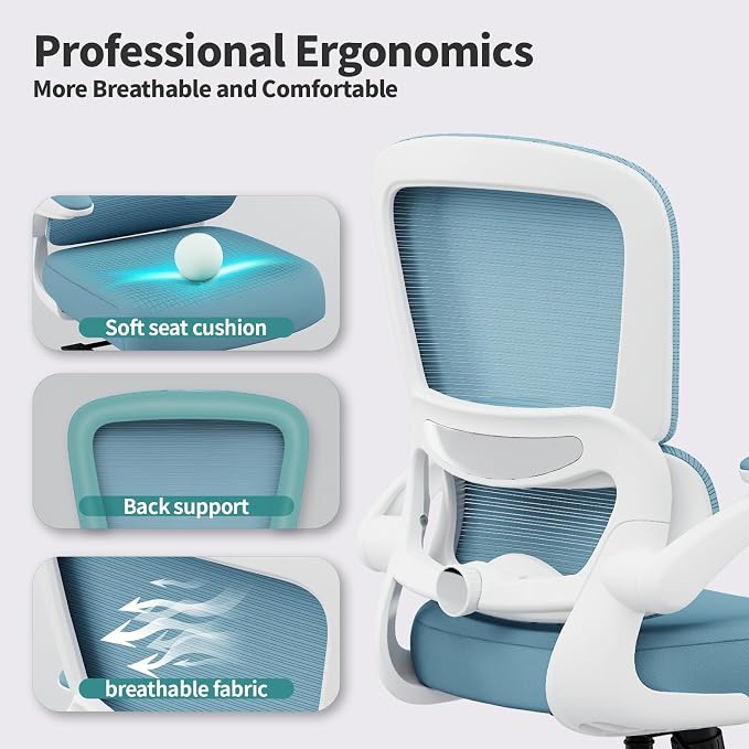 TRALT Office Chair - Ergonomic Desk Chair with Adjustable Lumbar Support, Mesh Computer Chair, Executive Chair for Home Office Comfortable Lumbar Support (1, Sky Blue)