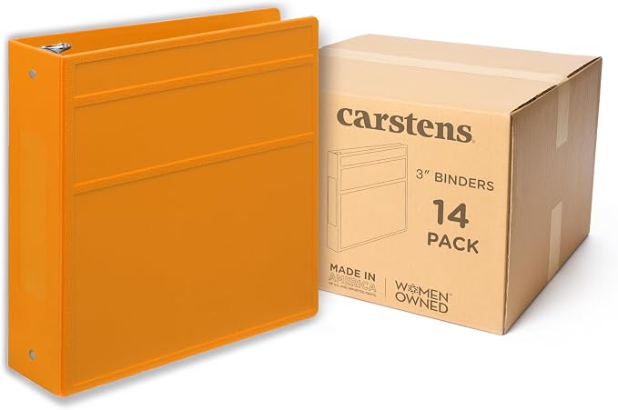 Carstens 3-Inch Heavy Duty 3-Ring Binder - Side Opening, Mango, Durable Plastic, Precision No-Gap Rings, Waterproof Cover, No Pockets, Holds 400 US Letter Sheets, BPA-Free, Made in USA (1736-00-3R)