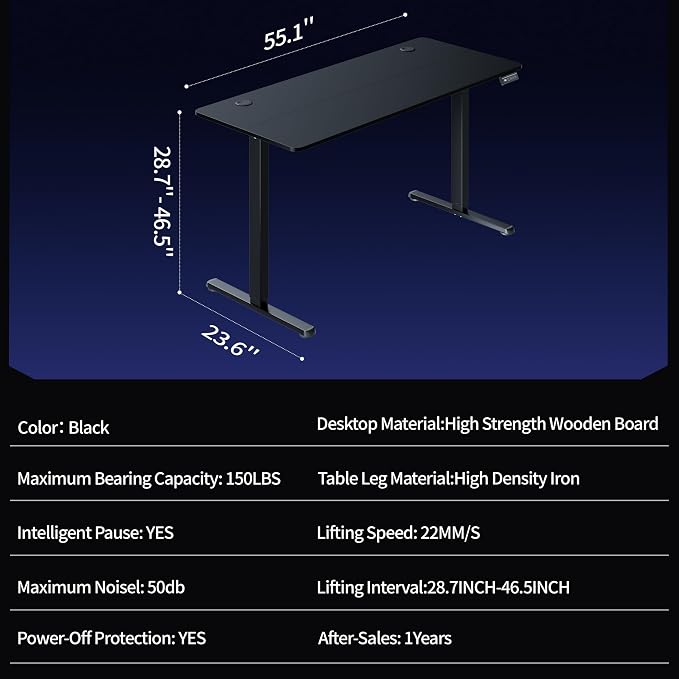 Shintenchi Standing Desk, 55x24 Inch Height Adjustable Electric Sit Stand up Desk, Ergonomic Rising Computer Table, Modern Lift Gaming Desk Workstation for Home Office, White