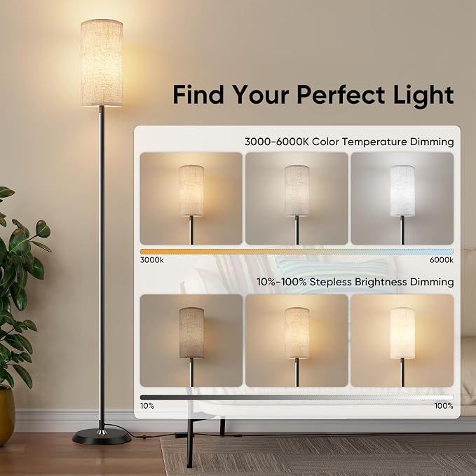 RGBIC Floor Lamp, 1000 Lumen Smart Modern Floor Lamp with 16 Million DIY Colors & Dual Light, LED Corner Standing Lamp Featuring Music Sync, App/Remote Control for Living Room, Bedroom