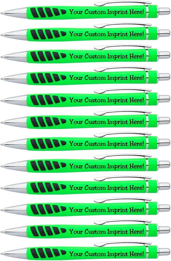 ExpressDesigns™ - Your Name or Imprint on our Custom Printed Addison Ballpoint Pen - Rubber Grip For Writing Comfort And Control, black ink, medium point - 12 Pack (Neon Green)