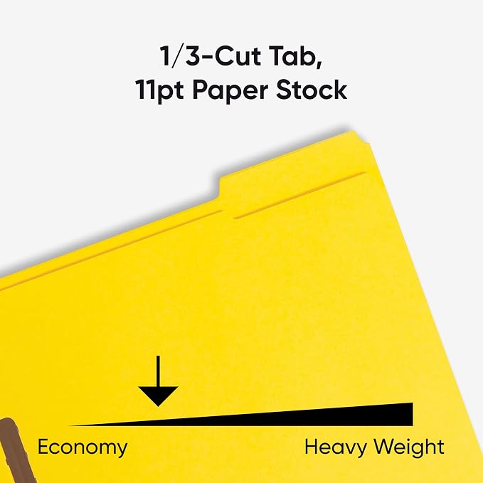 Smead Fastener File Folders, 50 Count, Yellow, Reinforced 1/3-Cut Tabs, 2 Fasteners, Letter Size (12940) (Pack of 5)