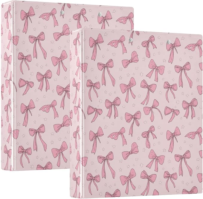 Cute Coquette Ribbon Bow Round Ring Binders 1.5 Inch 3 Ring Binder with Clipboard Holds 200 Sheets Office Home School