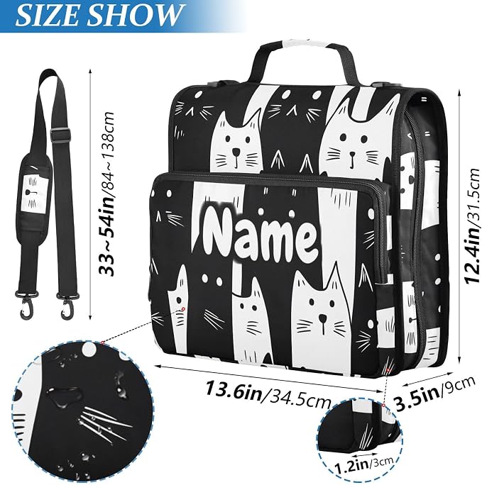 Custom White Black Cats 3 Ring Binder Bag 1.5 inch Personalized Name Binder Organizer 500 Sheet Documents Storage for School Office