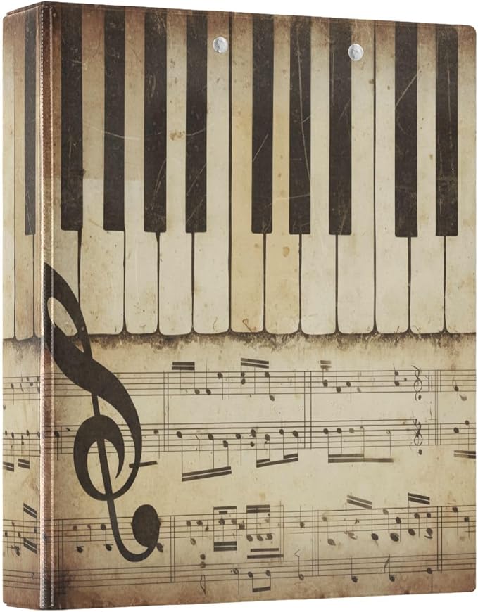 ALAZA 3 Ring Binder Piano-Music Notes Clipboard Round Ring Binder Holds 1.5 Inch Three Rings Binder Heavy Duty Binders for School Office Supplies, 1Pack