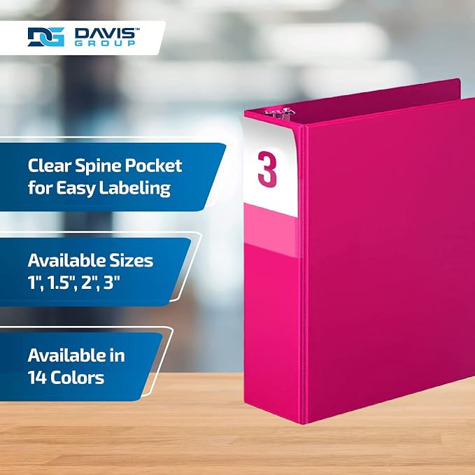Premium Economy 6-Pack 3-Ring Binders for School or Office, D-Ring Binders, 3 Inch, Pink | Heavy-duty binder, fits 8.5" x 11" paper, pink, customizable spine, made in Canada, ideal for school or office use