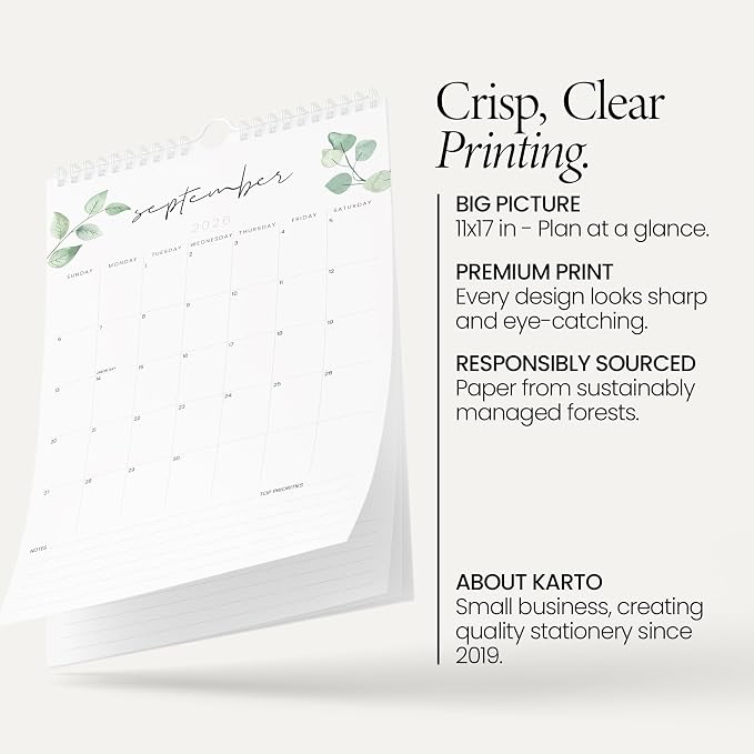 Karto Wall Calendar 2026-2027 11x17 in - Greenery