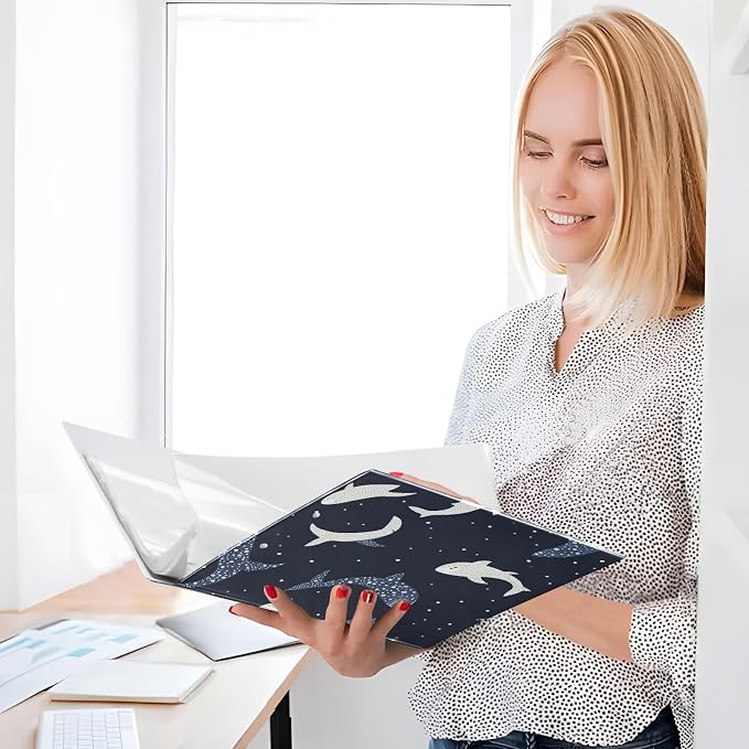 Caikeny 3 Ring Binder Blue White Whale Sharks 1.5 Inch Binders Round Ring Clipboard with 2 Pockets for Office Supplies