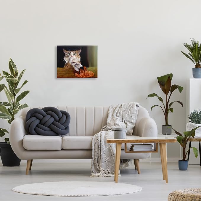 Humorous Cat Kitchen Still Life, 16 x 20 Inch Canvas Wall Art | Stupell Industries · By Lucia Heffernan · Ready to hang · Playful kitchen decor for home · Made in USA