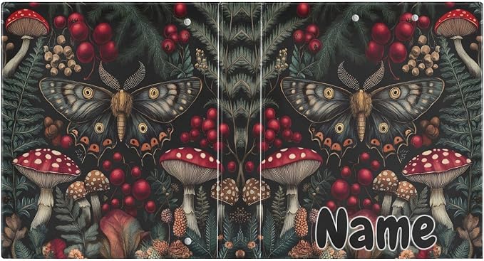 Custom 3 Ring Binder Moth Mushroom Fern 1.5" Round Ring Binders Personalized Name View Binder with 200 Sheet for Kids School Supplies Women Men Office, 1 Pack