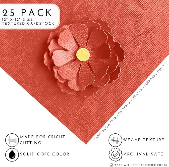 CALIFORNIA POPPY—12x12 Textured Cardstock | 80lb Textured Orange Scrapbook Paper | Premium Cardstock for Cricut Cutting | 25 Sheets