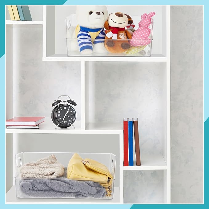 4 Pcs Clear Large Storage Book Display Case 13 x 8.5 x 5.9 Inch Book Organizer Stackable Bookcase Display Storage Containers with Handle Office Bookshelf Organizer Rack for CDs Magazine