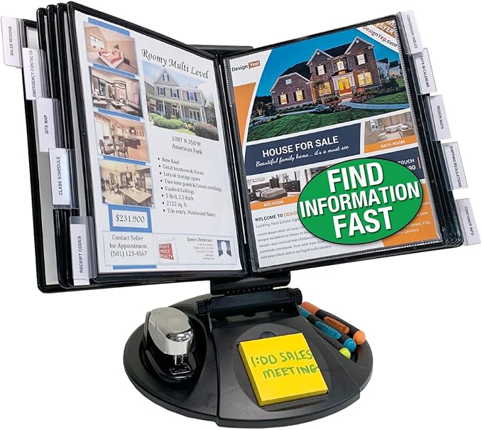 Ultimate Office AdjustaView Supply Base Desk Reference Display Organizer BK | 5 Adjustable Viewing Angles PLUS Functional Supply Storage Base, 10 Letter Size EZ-Load Black Pockets, Easy No Tool Assembly