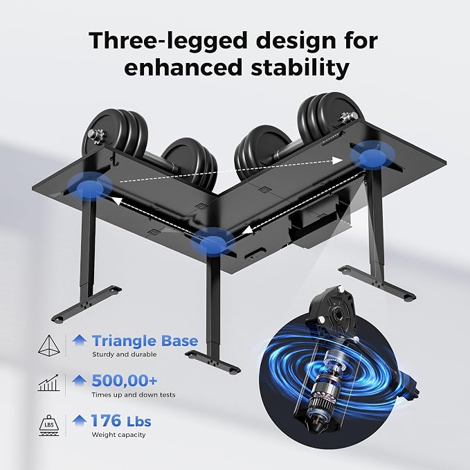 Agilestic 63 x 55 Inch L Shaped Standing Desk with Powerstrip, Black | Outlets, Cable Management, Corner Desk, Ample Workspace, Memory Presets, Hooks, Stable Steel Frame,176 lbs, Splice Board