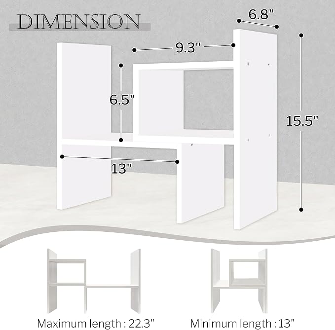 Jerry & Maggie - Desktop Organizer Office Storage Rack Adjustable Wood Display Shelf | Birthday Gifts - Toy - Home Decor | - Free Style Rotation Display - True Natural Stand Shelf (White) | Wooden Desk Organizer, Cute Dorm & Cubicle Decor. Stores Makeu...