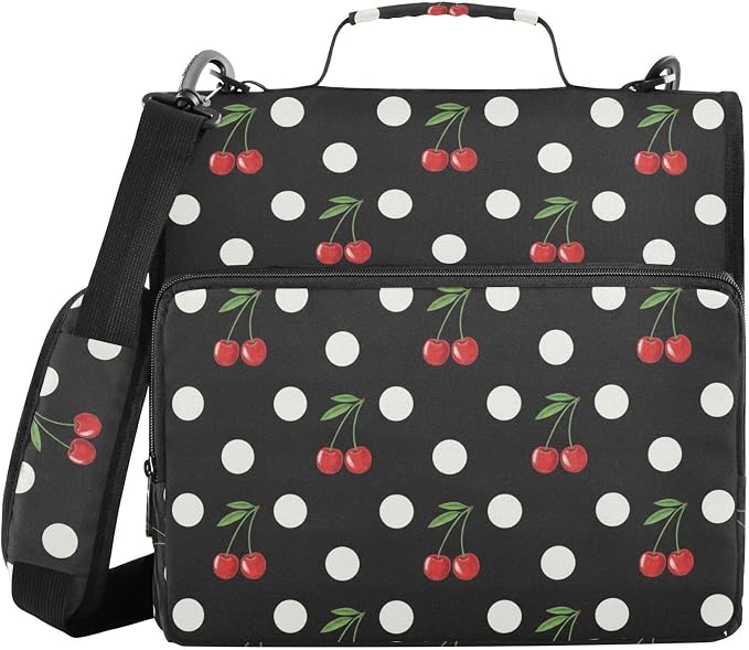 Cute Cherry Dots Pattern 3 Ring Binder Bag 1.5 inch Binder Organizer with Zipper Shoulder Strap 500 Sheet Documents Storage for School Office
