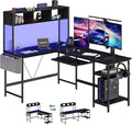 DUMOS 67" L Shaped Gaming Desk, Reversible Computer Desks with LED Lighting | Corner Desk for Compact Spaces, Keyboard Tray & Storage Shelf, Home Office, Black