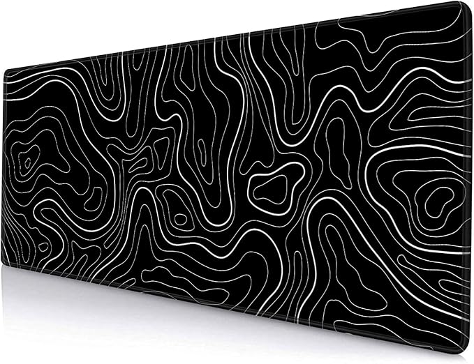 Armanza Large Mouse Pad, Extended XL Gaming Mousepad, Non-Slip Rubber Base Keyboard Mouse Mat Desk Pad for Work, Game, Office, Home, 31.5 x 11.8 in, Black Minimalist Topographic Map PL230707021