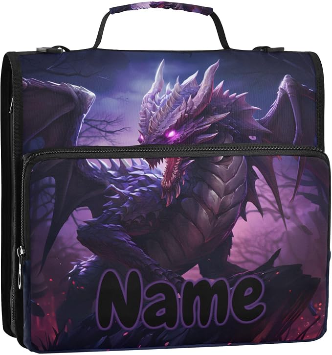 Custom Dragon Purple 3 Ring Binder Bag 1.5 inch Personalized Name Binder Organizer 500 Sheet Documents Storage for School Office