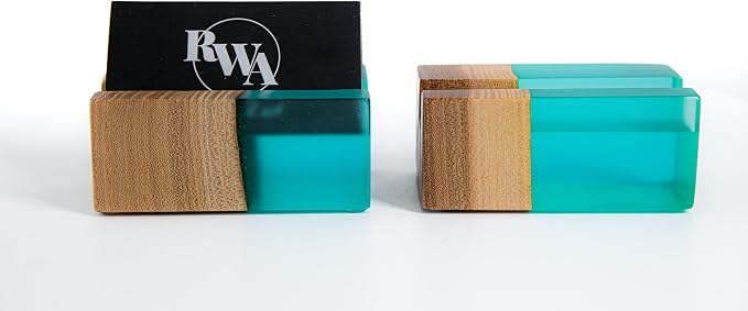 RWA Business Card Holder for Desk - ELEMENT aqua/dark | Handcrafted Epoxy & Wood, Durable Stylish Business Card Organizer, Premium Desk Accessory for Men & Women