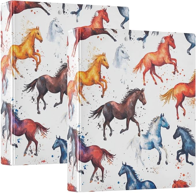 Watercolor Horses Decorative 3 Ring Binder 1.5 Inch Large View Binders with Pockets Holds 200 Sheets File Organizer for Office College School, 1 Pack