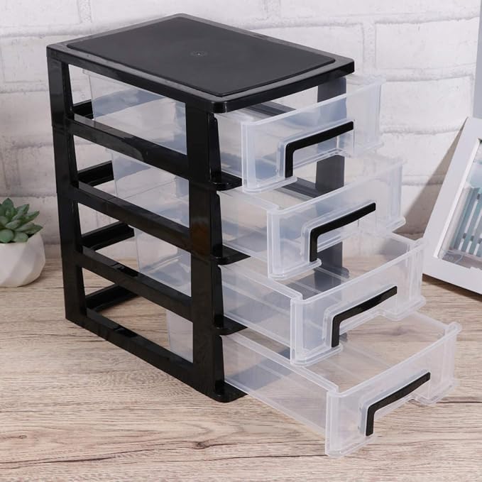 4-Drawer Plastic Storage Cabinet Clear Desktop Organizer for Office Study Bathroom Living Room Space-Saving Sundries Holder