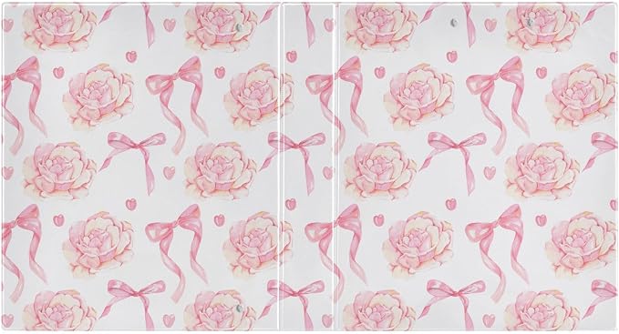 3 Ring Binder 1.5 Inch Flower Ribbons Bows Pink Clipboards Binders with Interior Pockets Round Ring Binder for Office Supplies and School